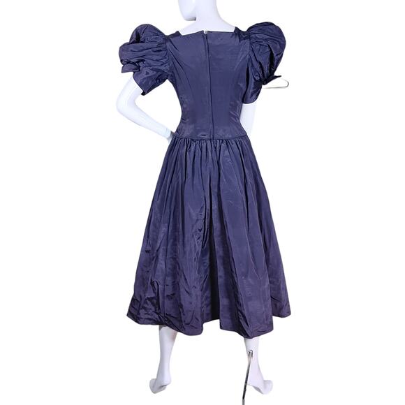 Vintage 90s Prom Dress Size Medium Purple Puffy Short Sleeves Fit and Flare Cut - Picture 9 of 12